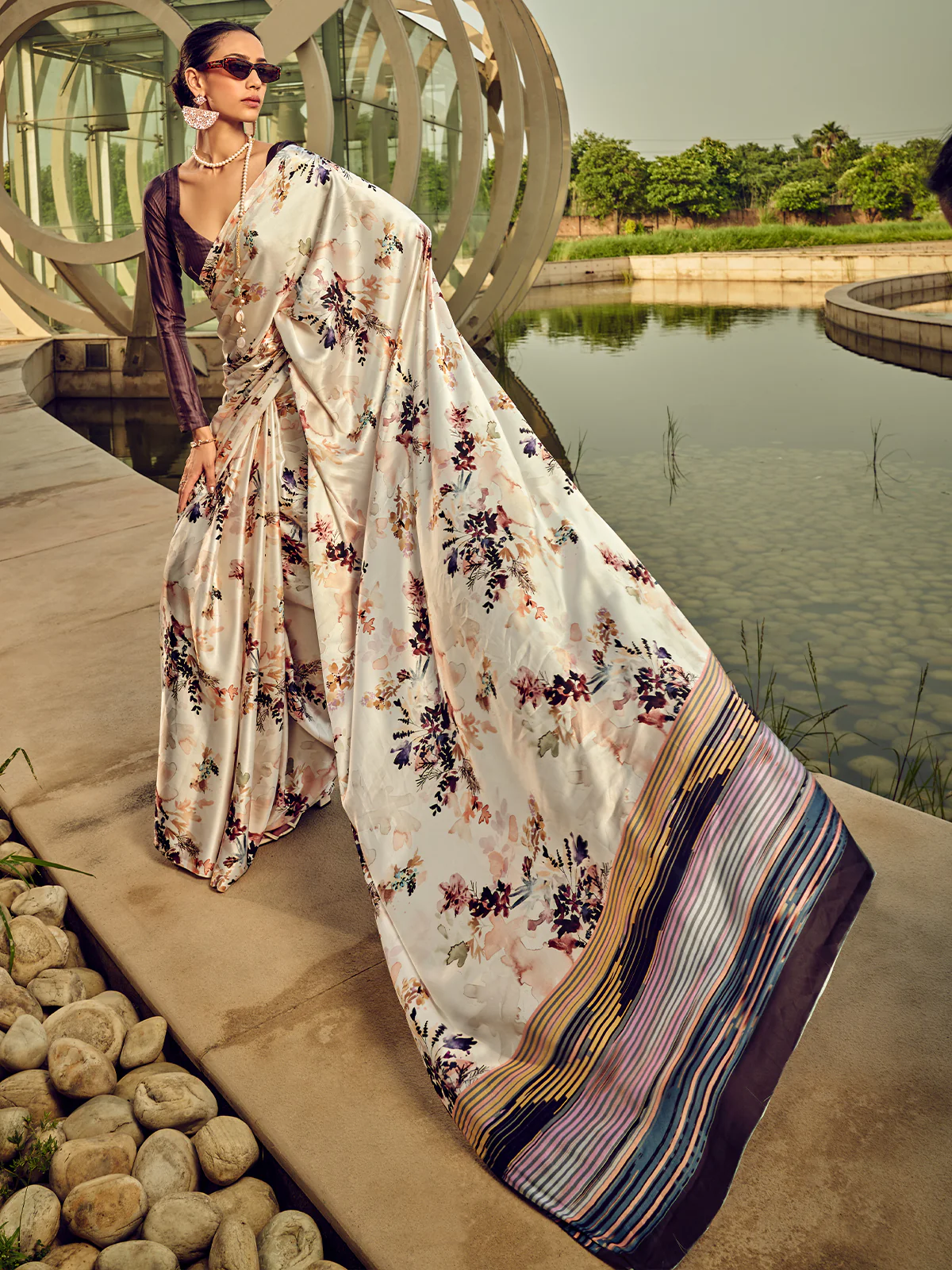 Odette White Digital Printed Saree For Women
