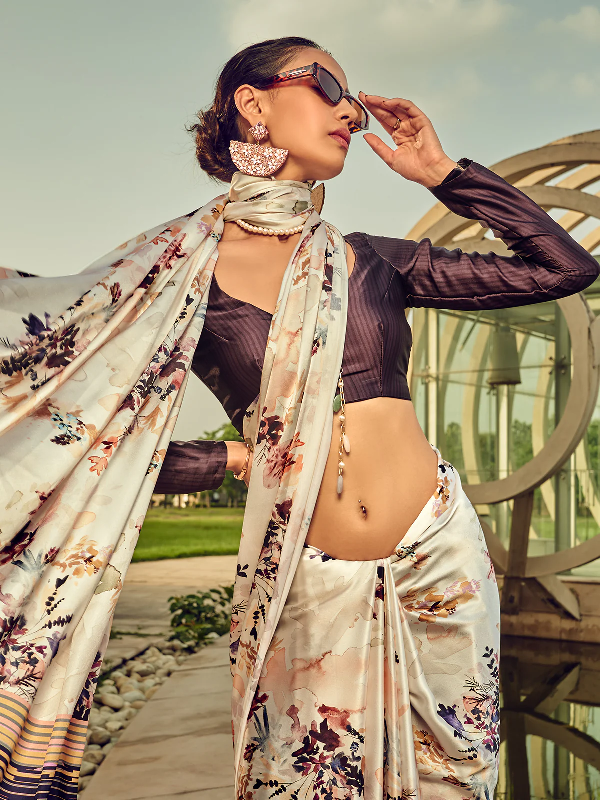 Odette White Digital Printed Saree For Women - Image 2