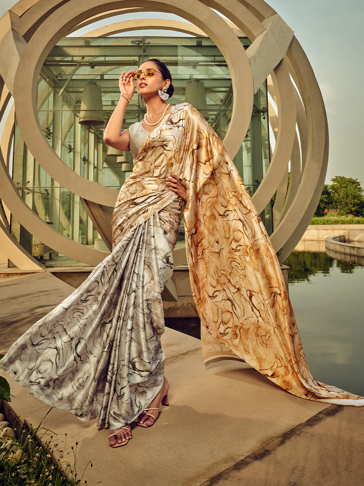Odette White Digital Printed Saree For Women