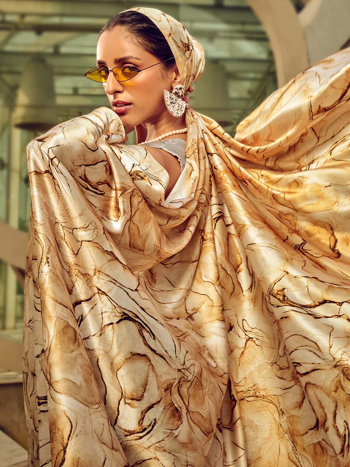 Odette White Digital Printed Saree For Women - Image 3