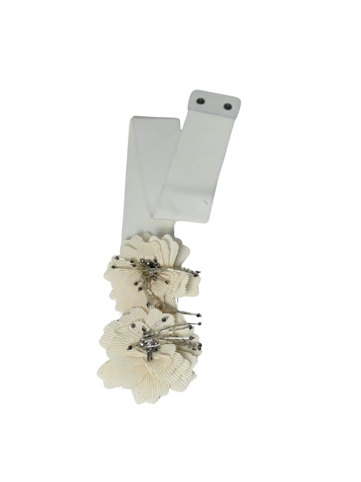 Odette White Elastic Embellished Belt For Women - Image 6