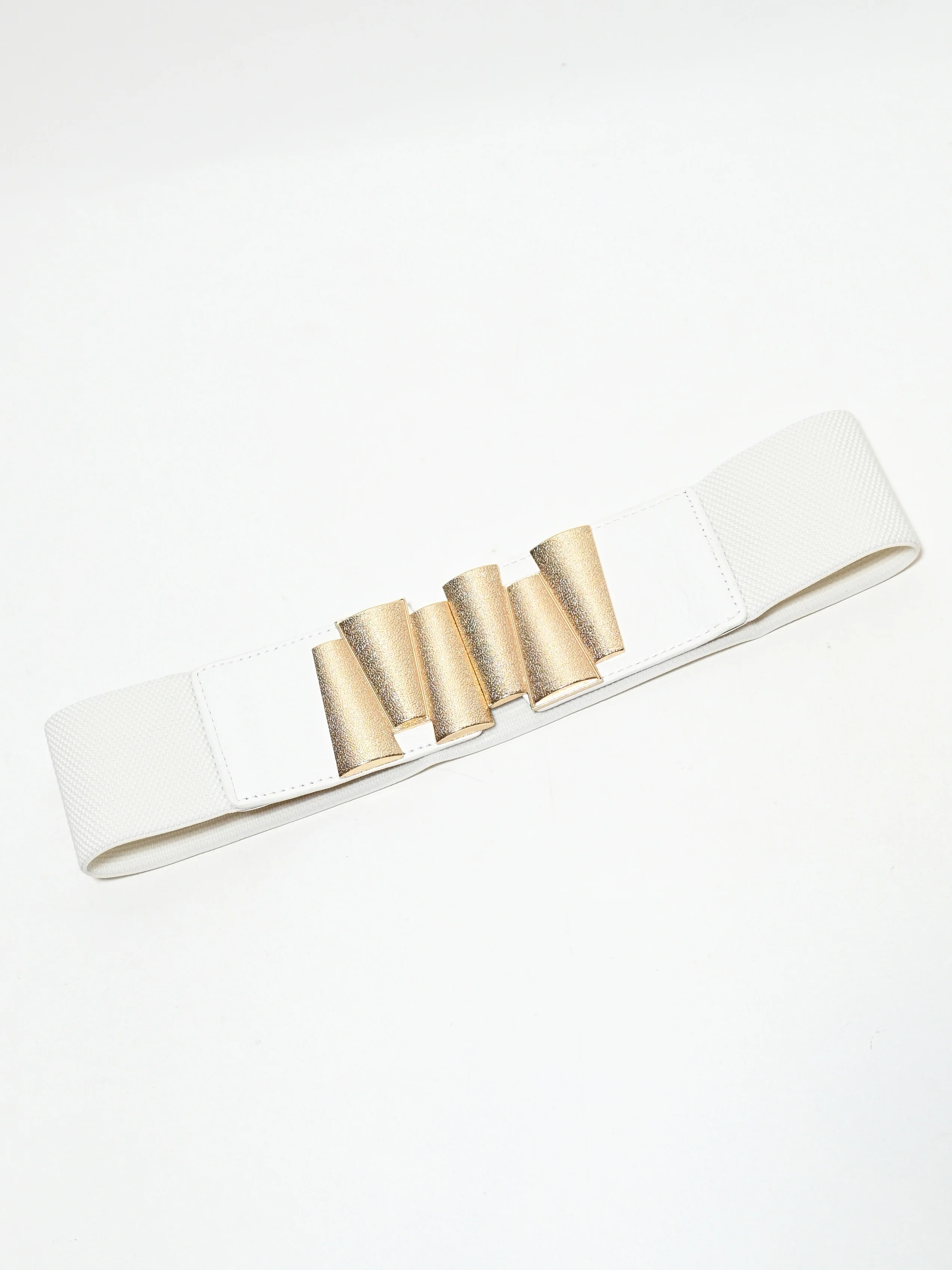 Odette White Elastic Metallic Design Belt For Women - Image 2