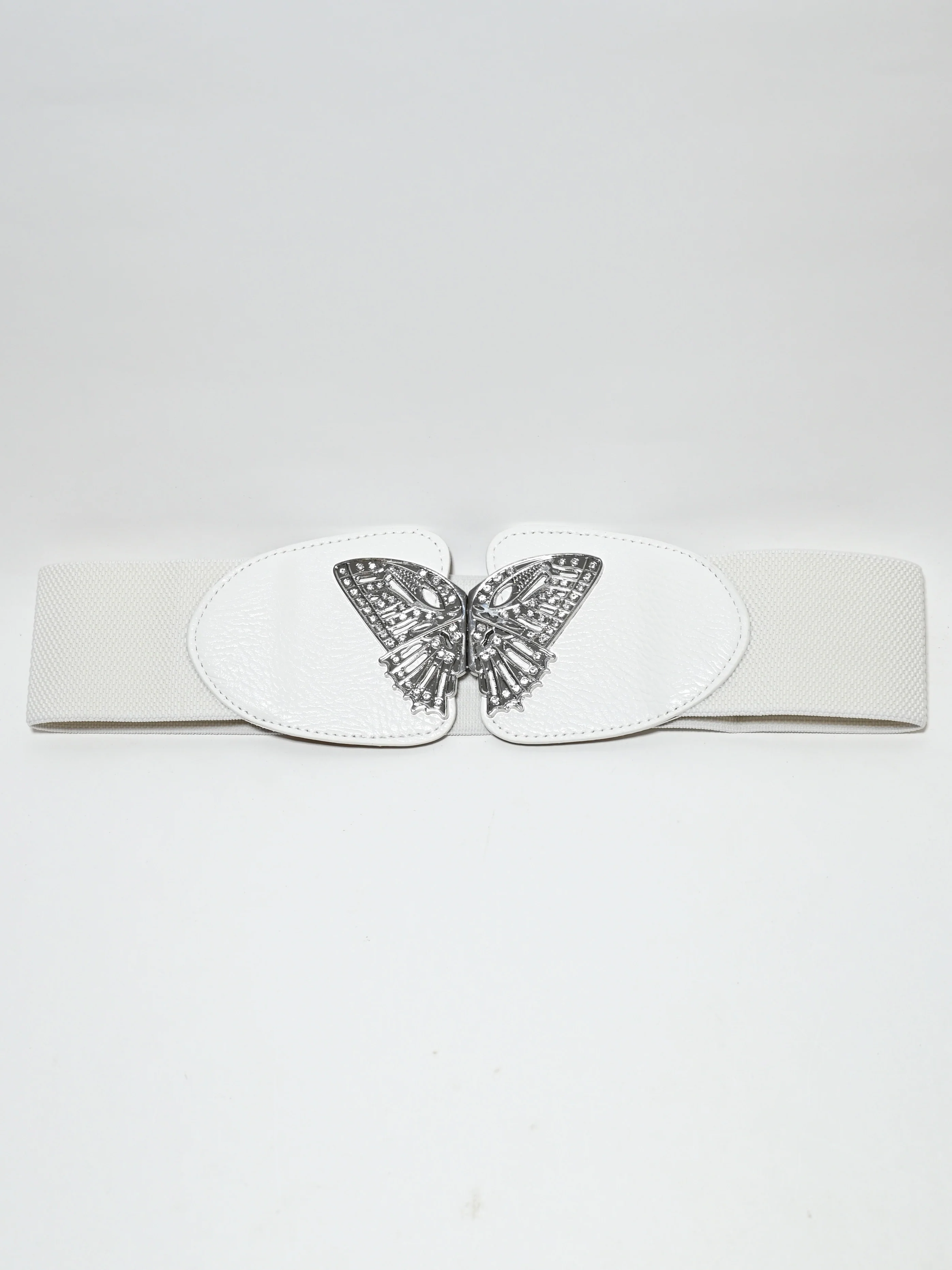 Odette White Elastic Metallic Design Belt For Women - Image 3