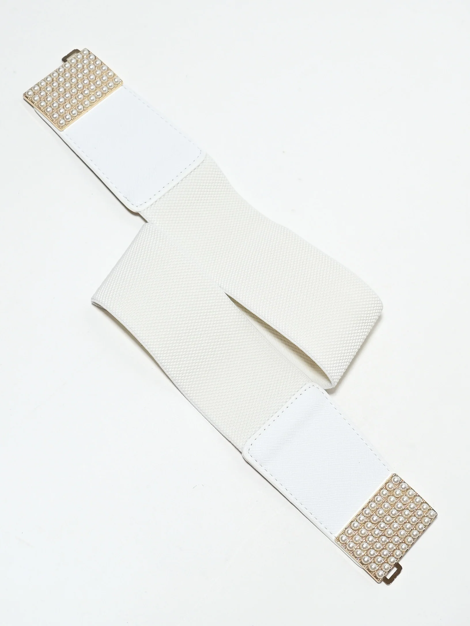 Odette White Elastic Pearl Belt For Women - Image 3