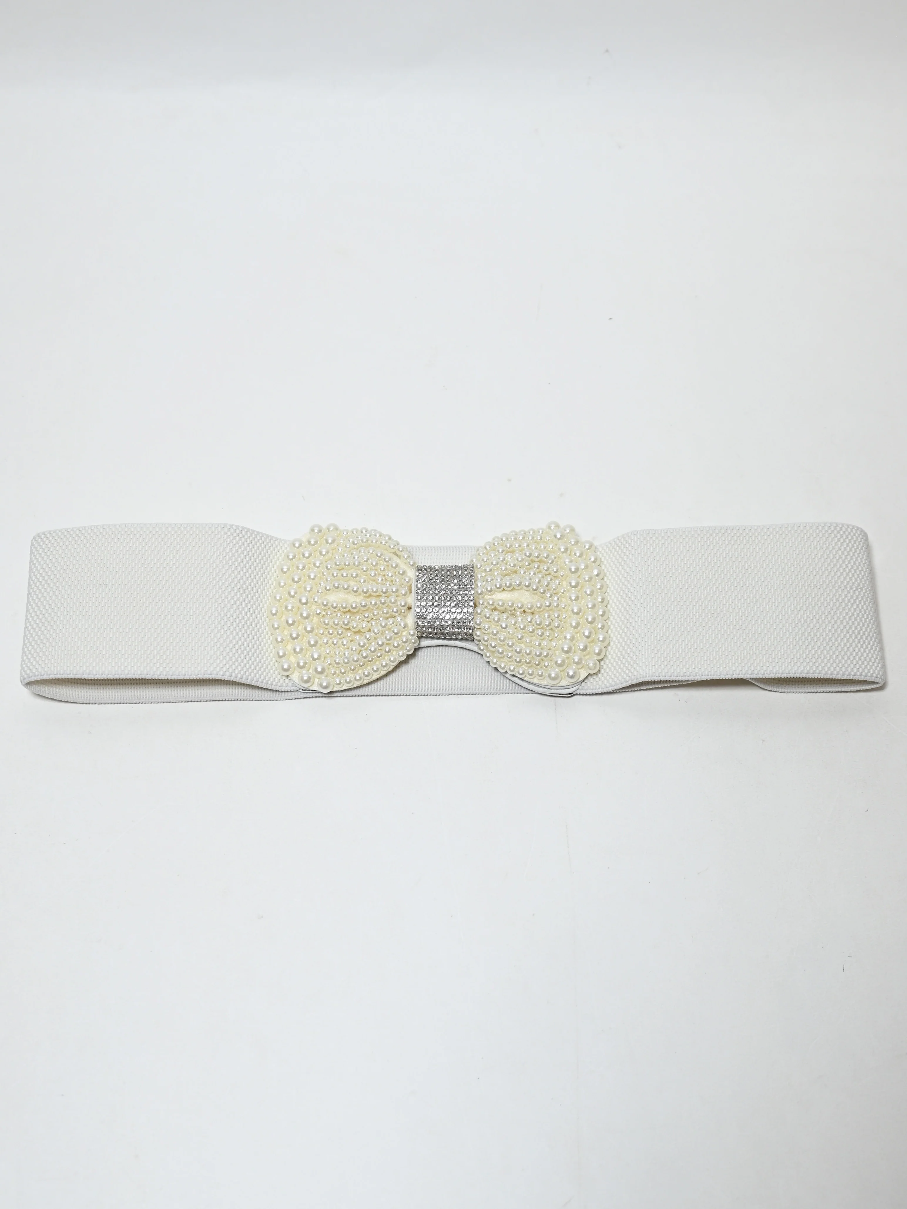 Odette White Elastic Pearl Belt For Women - Image 3