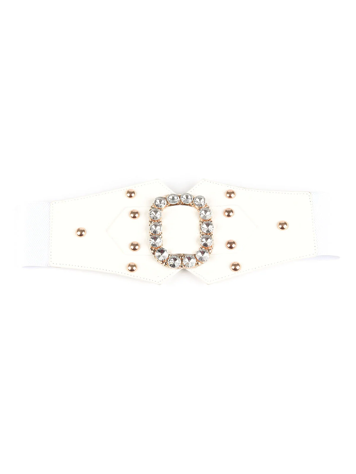 Odette White Elastic With PU Embellished Belt For Women - Image 3