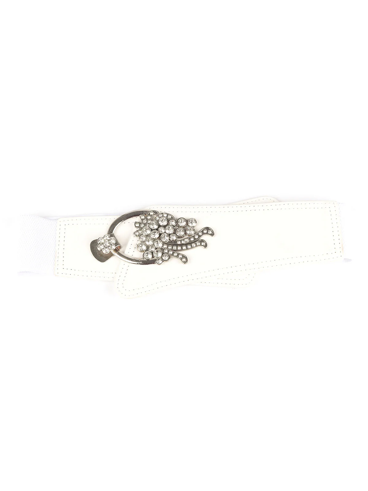 Odette White Elastic With PU Embellished Belt For Women - Image 3