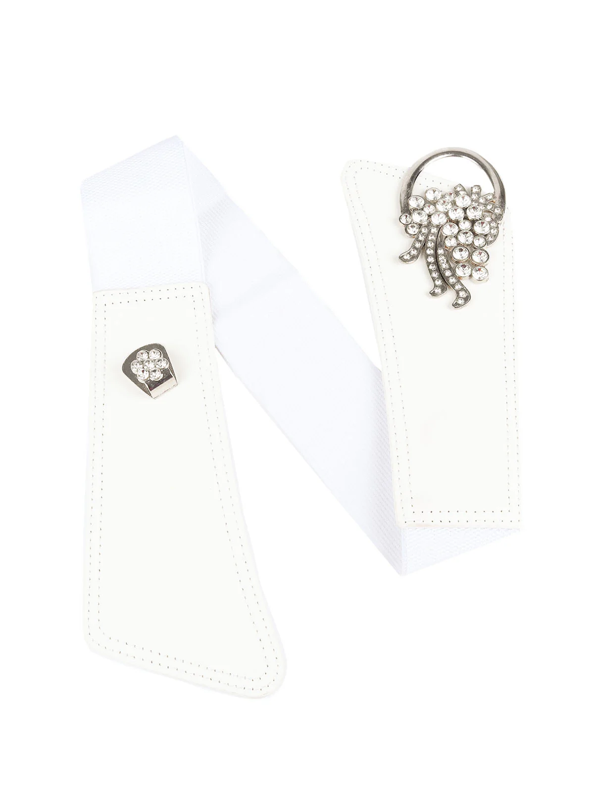 Odette White Elastic With PU Embellished Belt For Women - Image 4