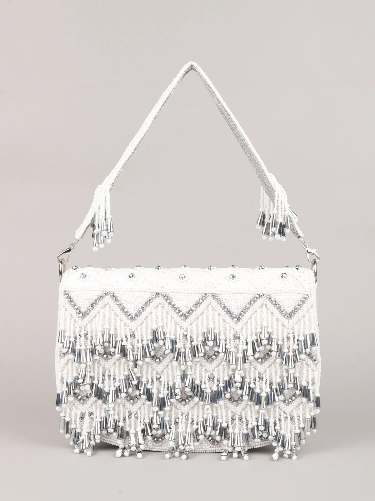 Odette White Embellished Clutch Bag For Women - Image 3