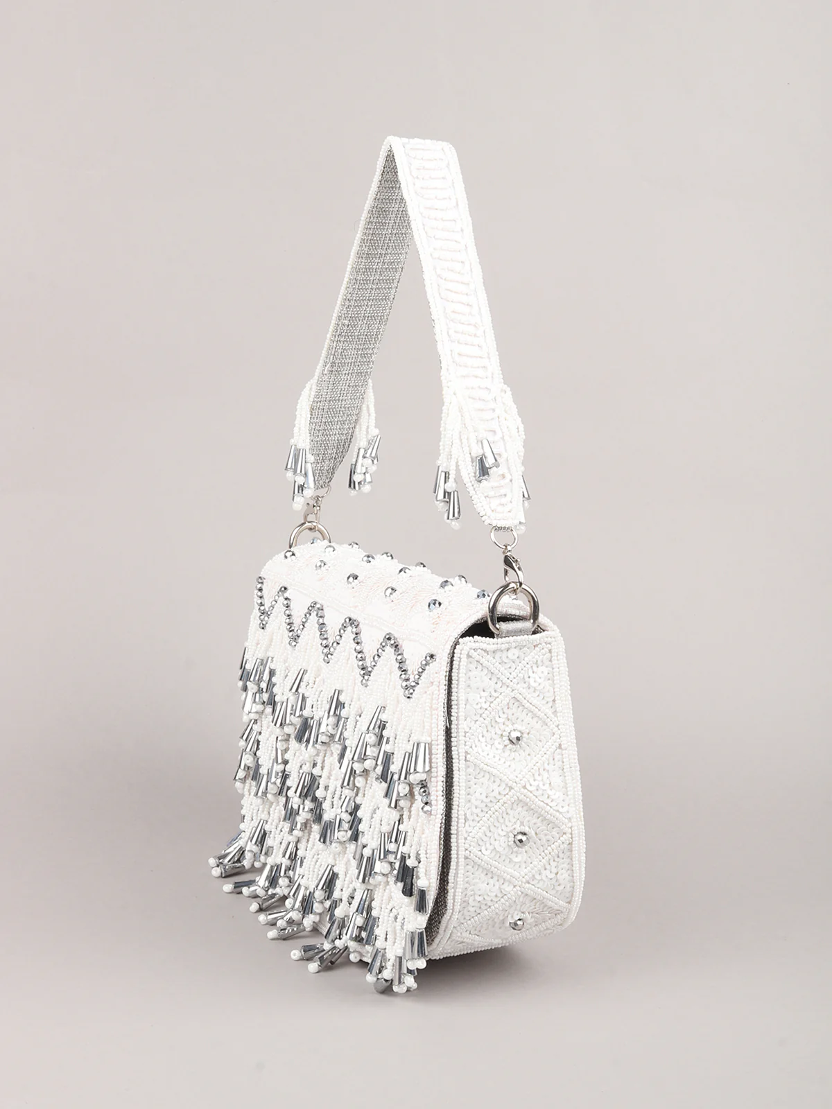 Odette White Embellished Clutch Bag For Women - Image 4