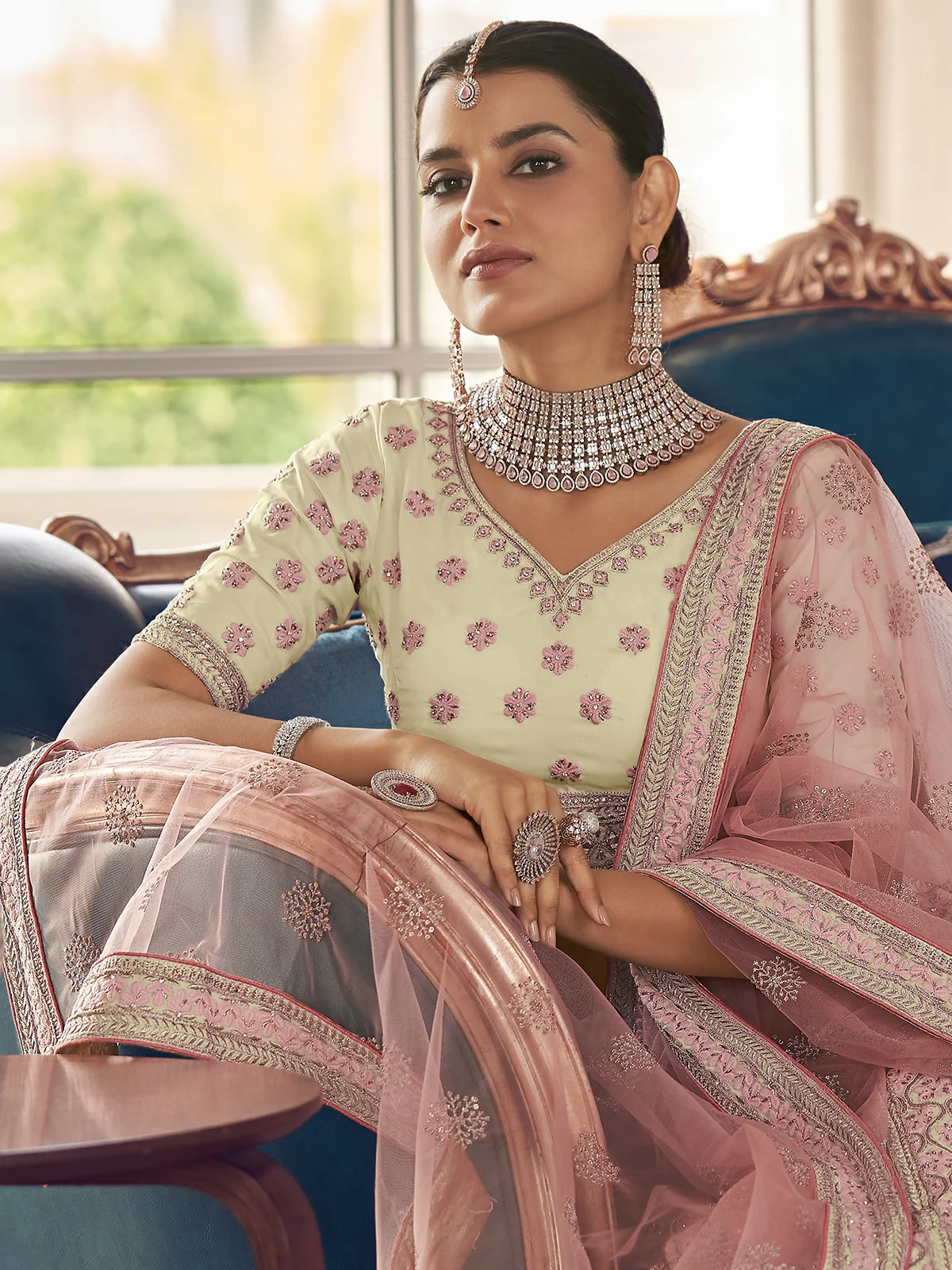 Odette White Embroidered Art Silk Semi Stitched Lehenga With Blouse For Women - Image 2