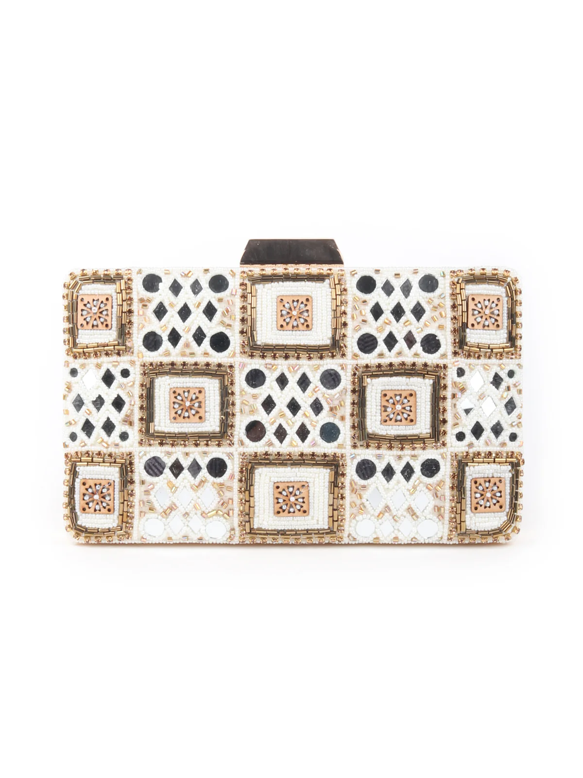 Odette White Embroidered Clutch Bag For Women - Image 3