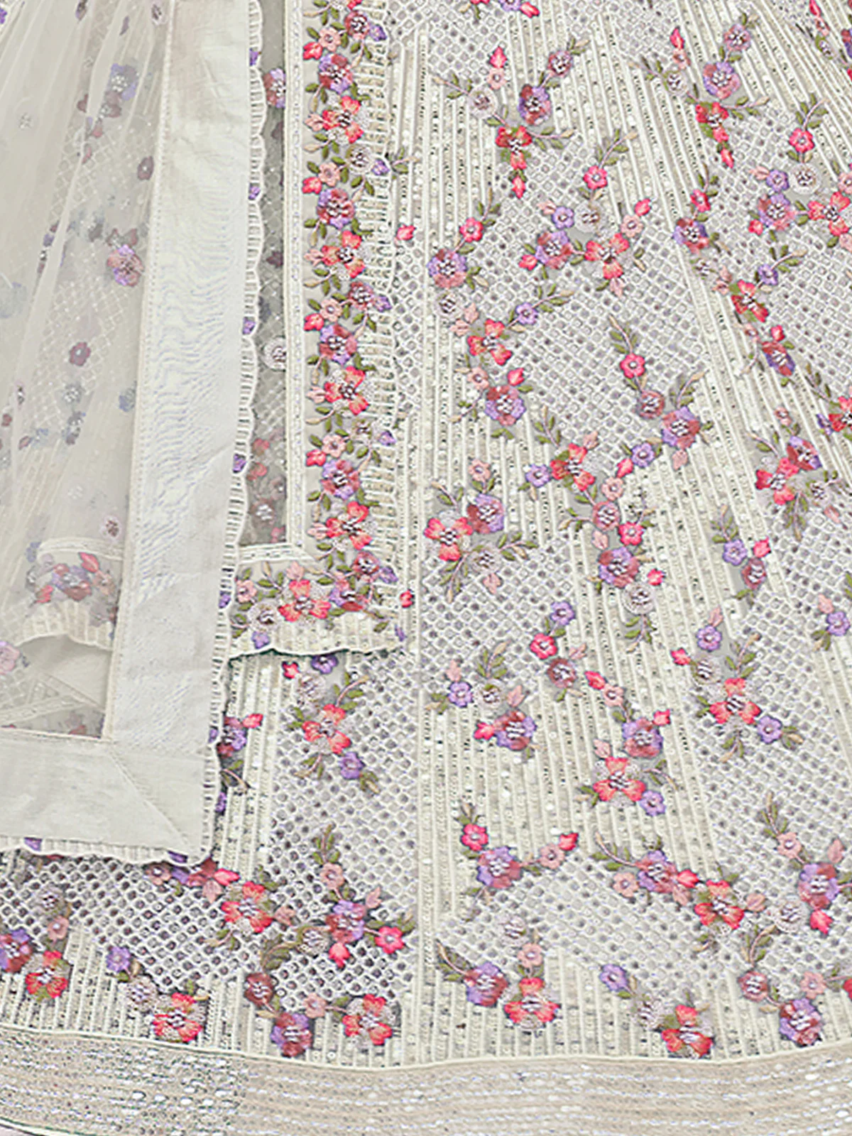 Odette White Embroidered Soft Net Semi Stitched Lehenga With Blouse For Women - Image 6