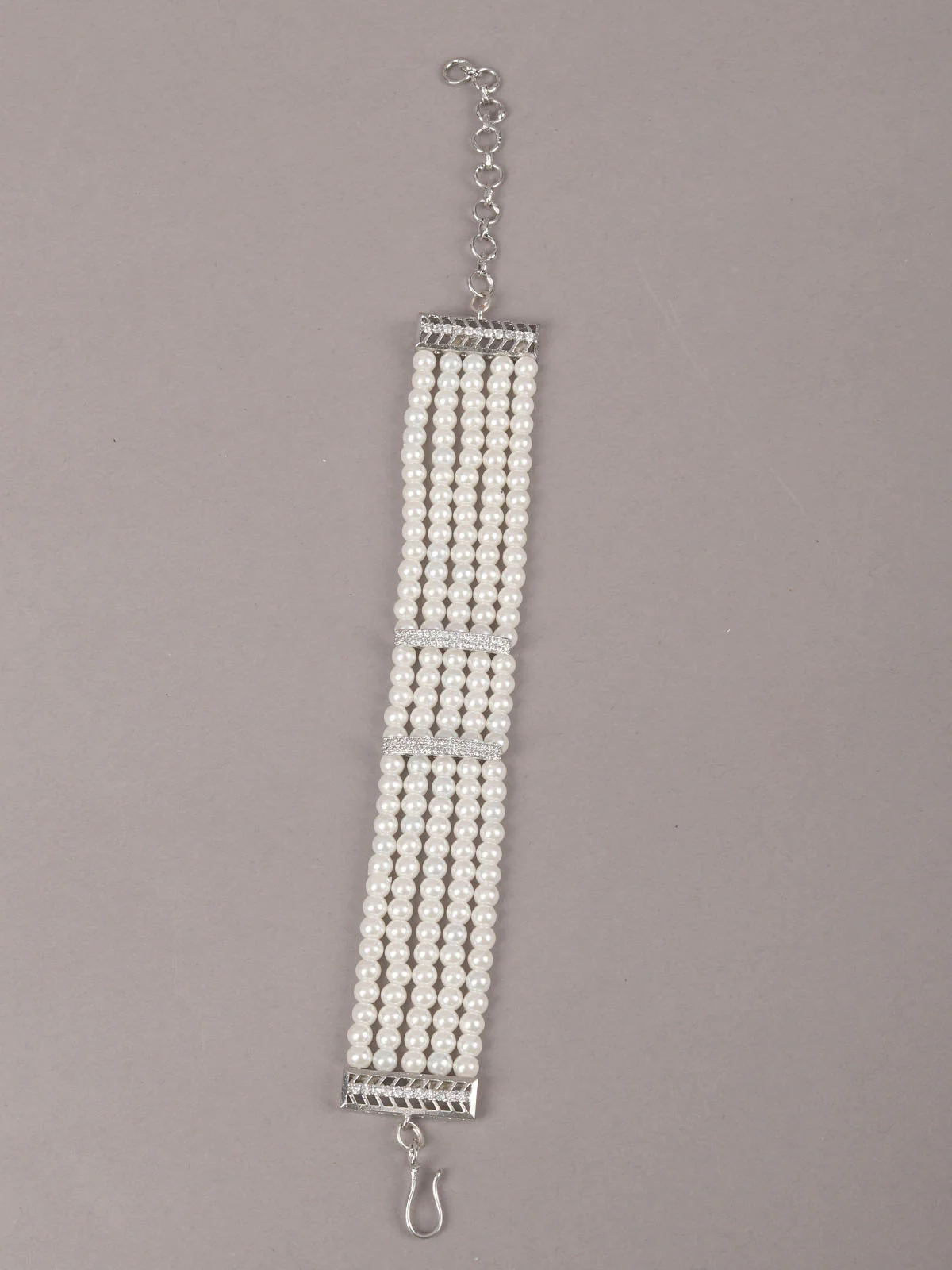 Odette White Faux Pearl Choker Neck Piece With Bracelet For Women - Image 6