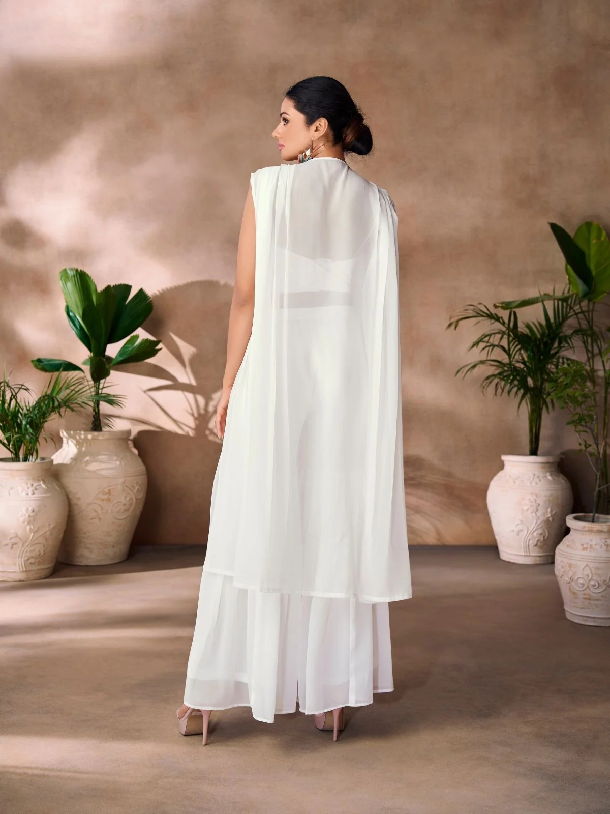 Odette White Georgette Embellished Co-Ord Set For Women - Image 4