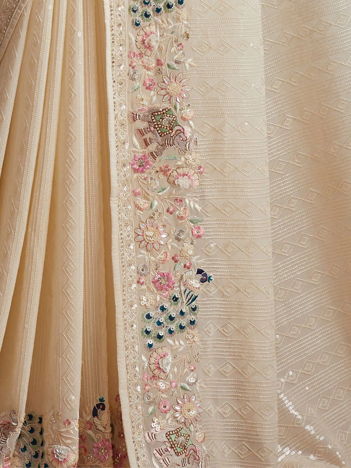 Odette White Georgette Embellished Saree For Women - Image 5