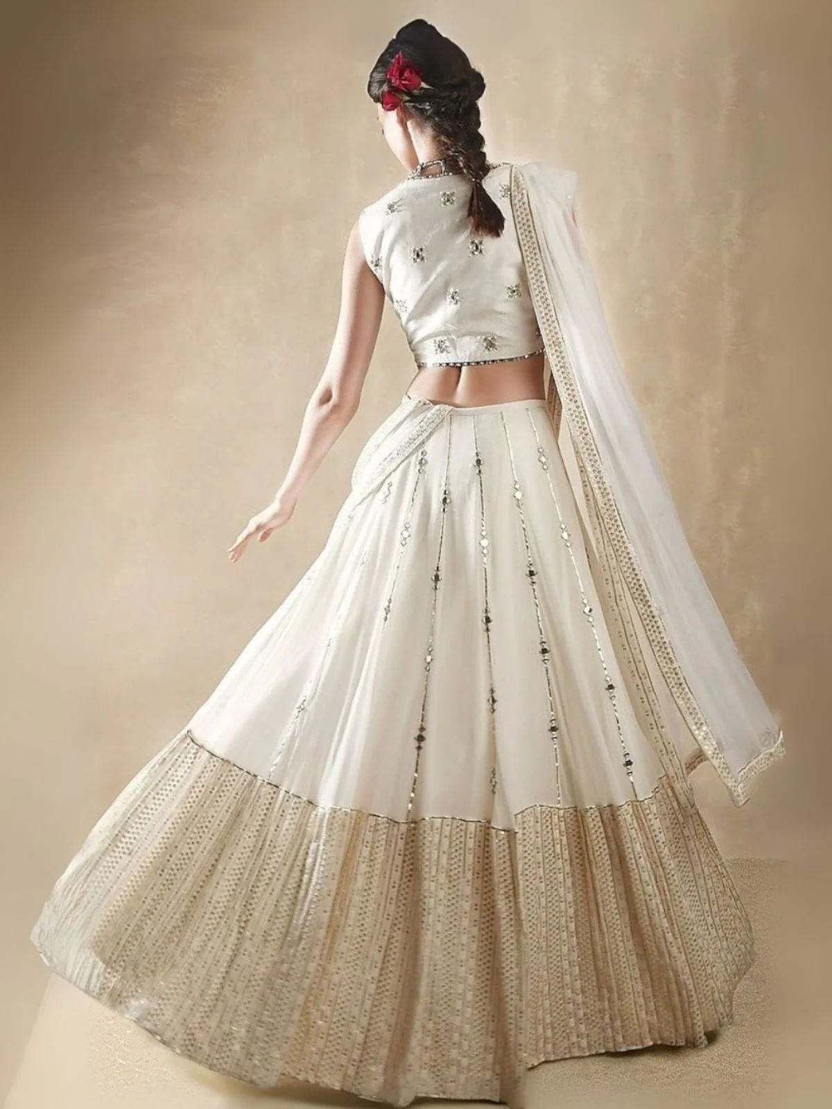 Odette White Georgette Embellished Semi-Stitched Lehenga For Women - Image 2