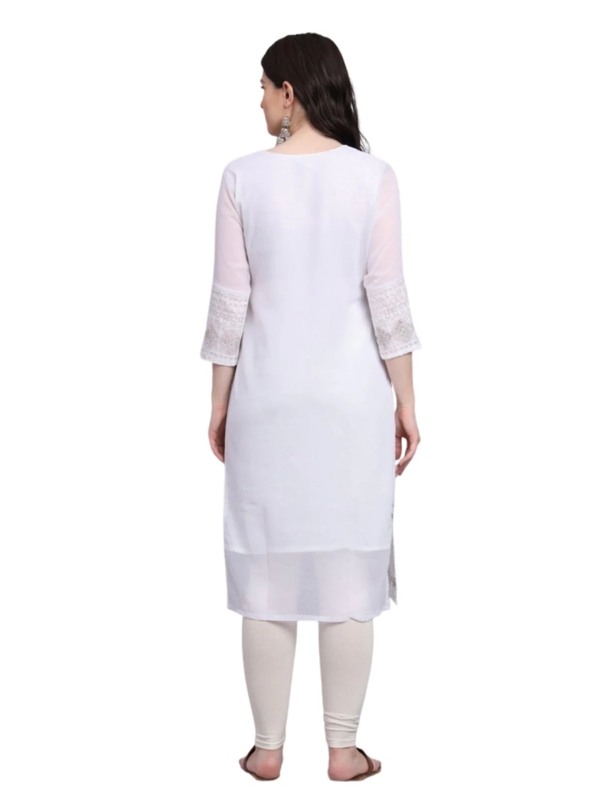Odette White Georgette Embroidered Kurti For Women - Image 3