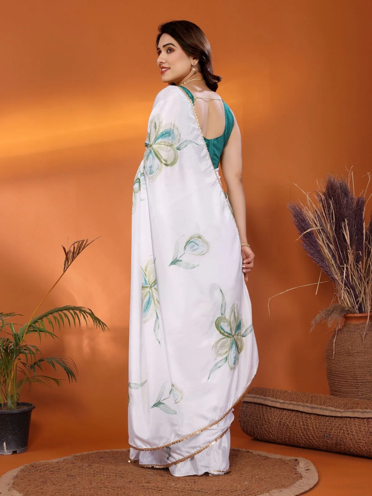 Odette White Georgette Embroidered Saree For Women - Image 3