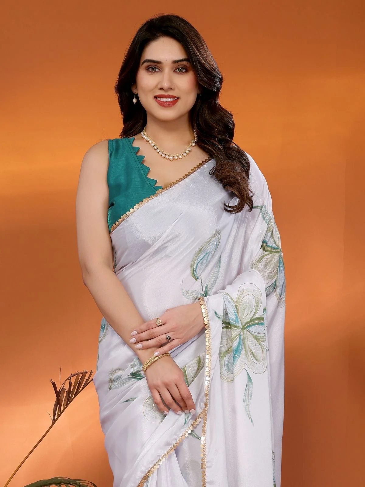 Odette White Georgette Embroidered Saree For Women - Image 4