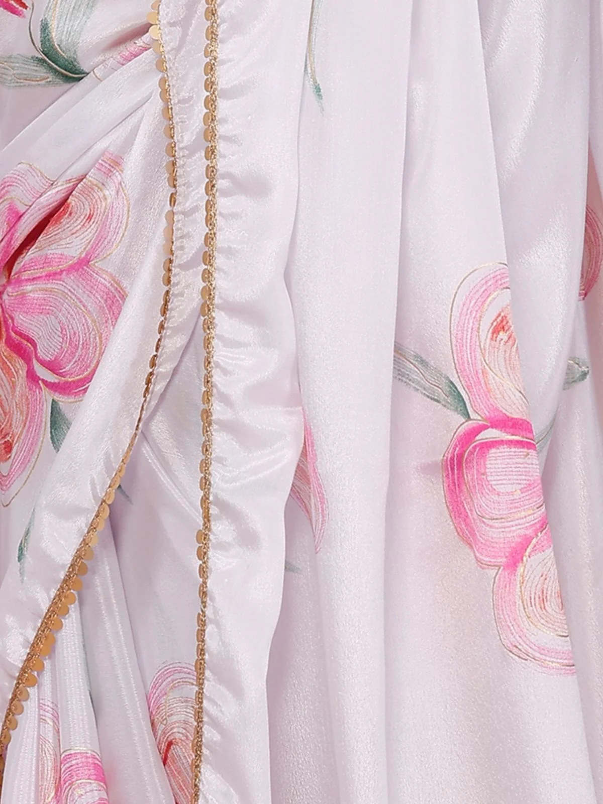 Odette White Georgette Printed Saree For Women - Image 5