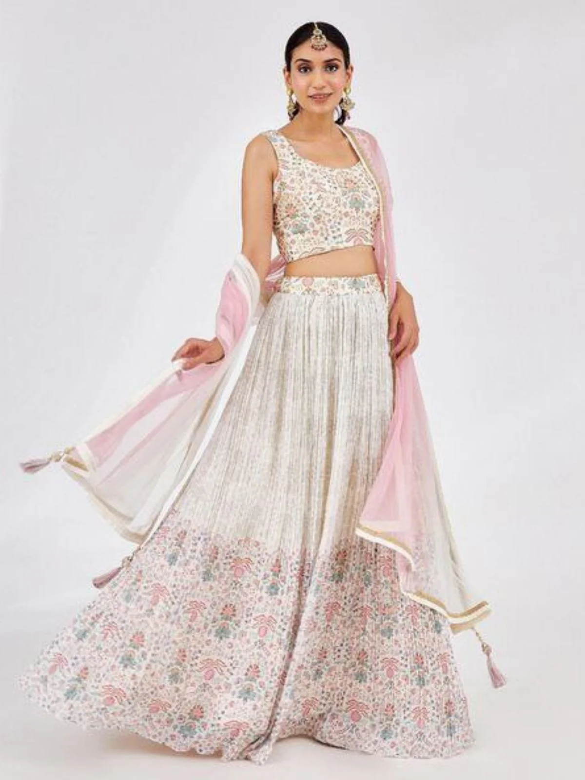 Odette White Georgette Printed Semi Stitched Lehenga For Women - Image 2