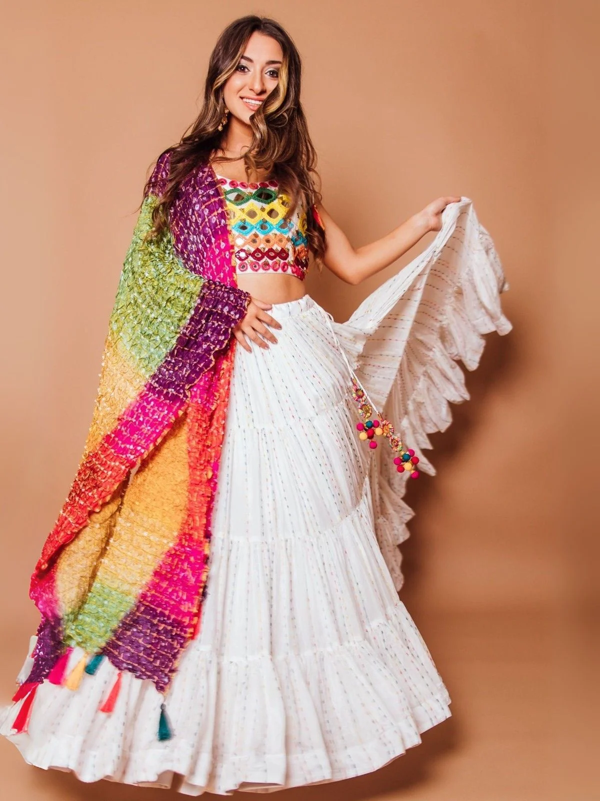 Odette White Georgette Printed Semi-Stitched lehenga For Women - Image 2