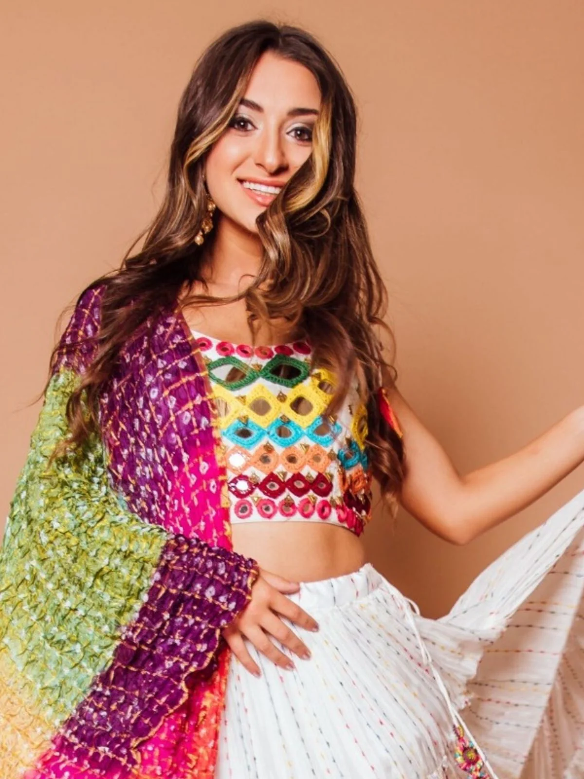 Odette White Georgette Printed Semi-Stitched lehenga For Women - Image 3