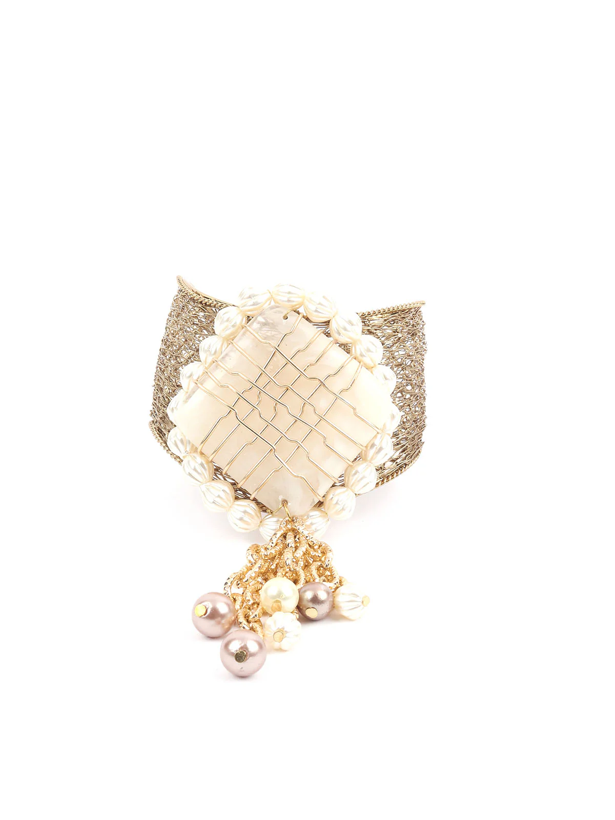 Odette White & Gold Alloy Embellished Bracelet For Women - Image 3
