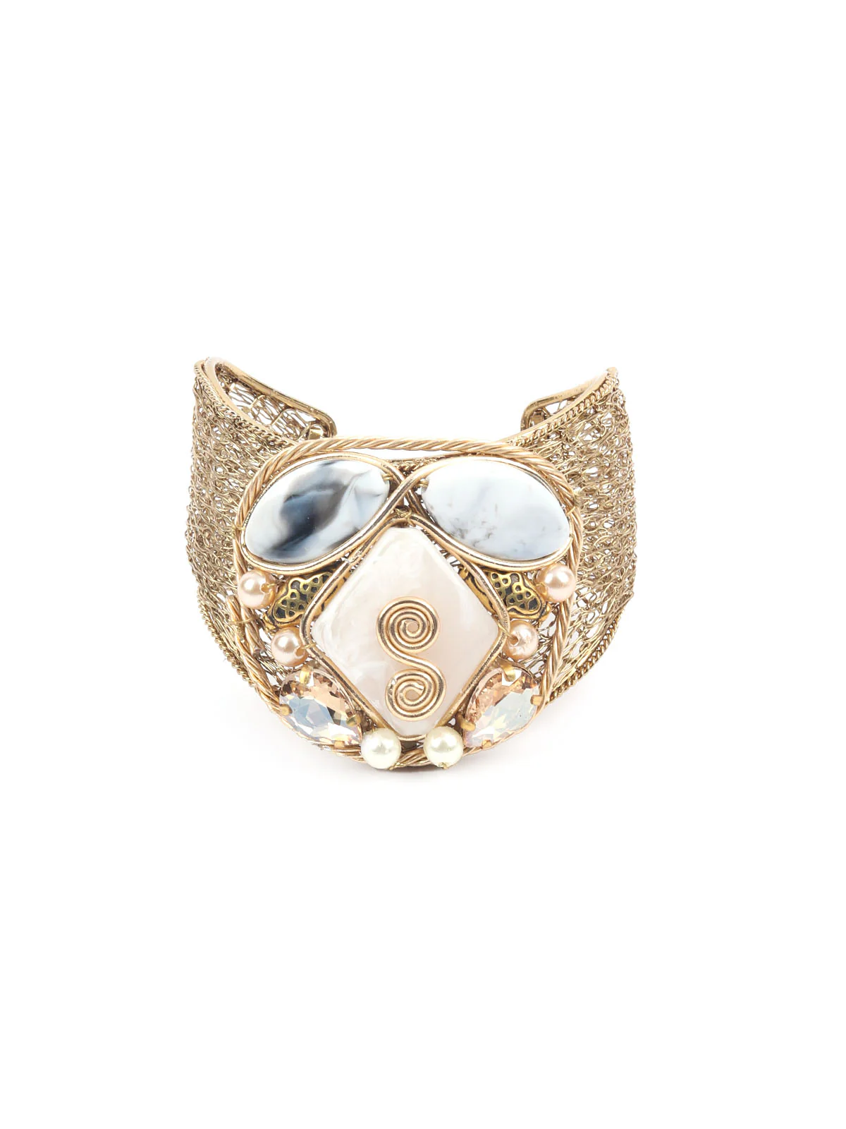 Odette White & Gold Alloy Embellished Bracelet For Women - Image 3