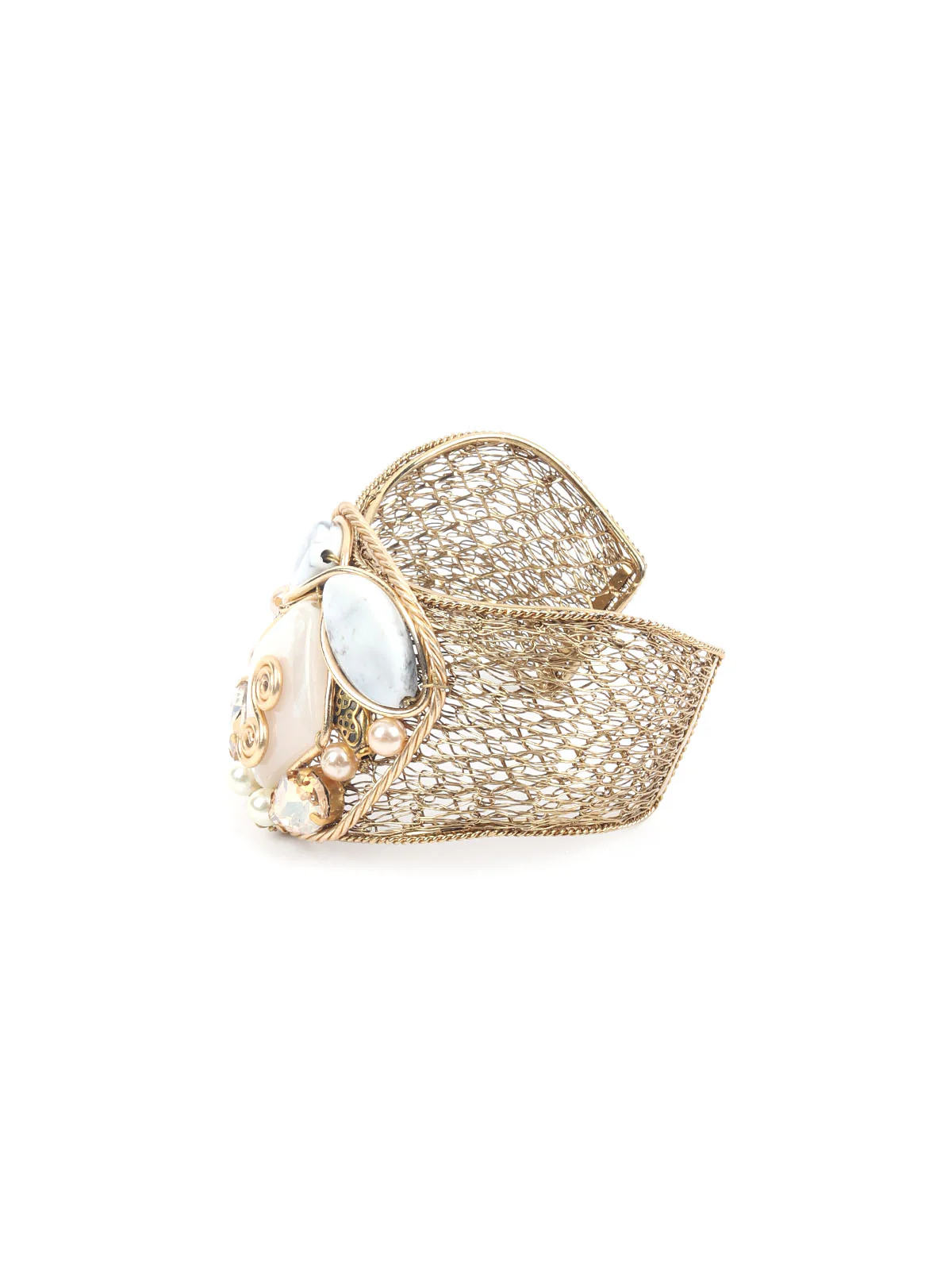 Odette White & Gold Alloy Embellished Bracelet For Women - Image 4