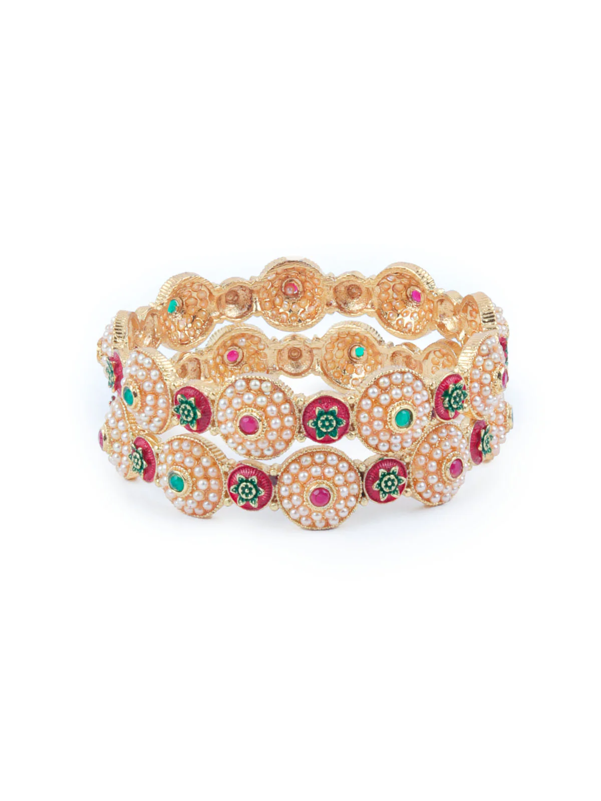 Odette White & Golden Alloy Embellished Bangles For Women - Image 6