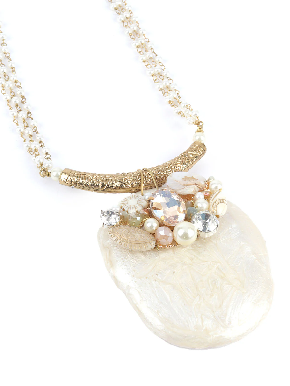 Odette White & Golden Alloy Embellished Jewellery Set For Women - Image 5