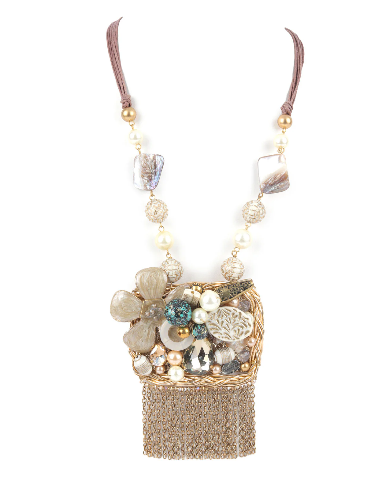 Odette White & Golden Alloy Embellished Jewellery Set For Women - Image 3