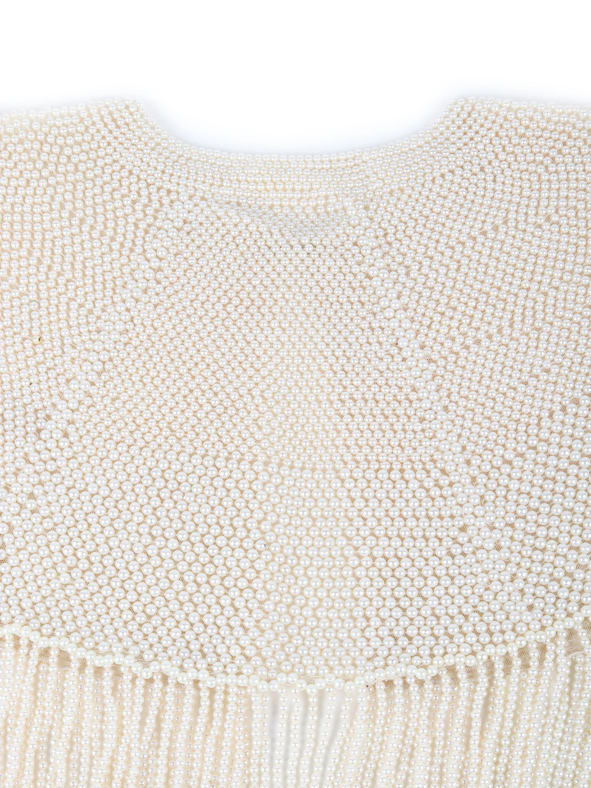 Odette White Heavy Pearl Embellished Tassels Cape for Women - Image 5