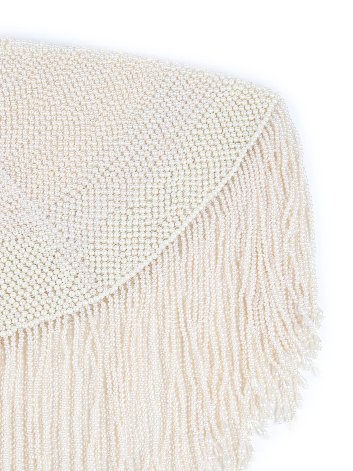 Odette White Heavy Pearl Embellished Tassels Cape for Women - Image 6