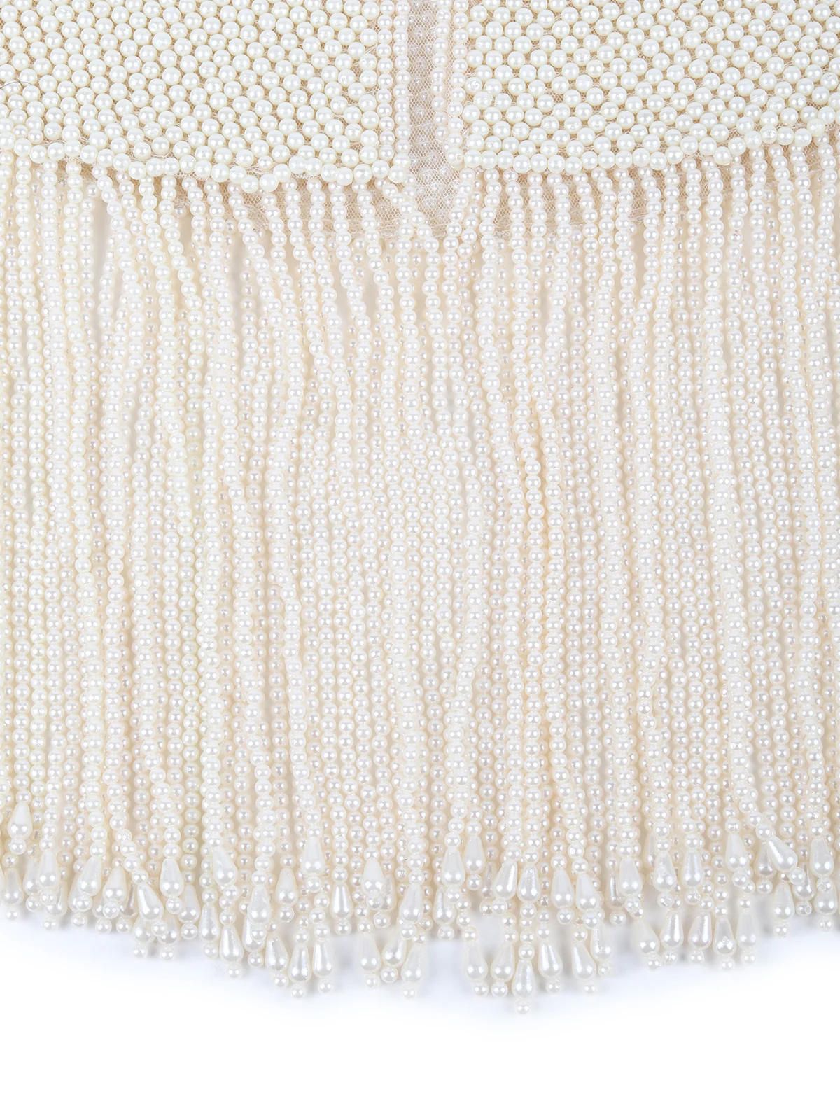 Odette White Heavy Pearl Embellished Tassels Cape for Women - Image 7