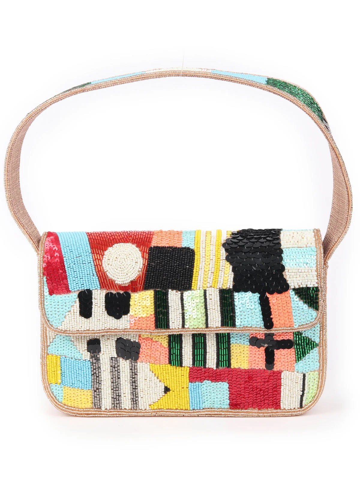 Odette Multicolor Jute Beads Embellished  Clutch With Mirror Work For Women - Image 3