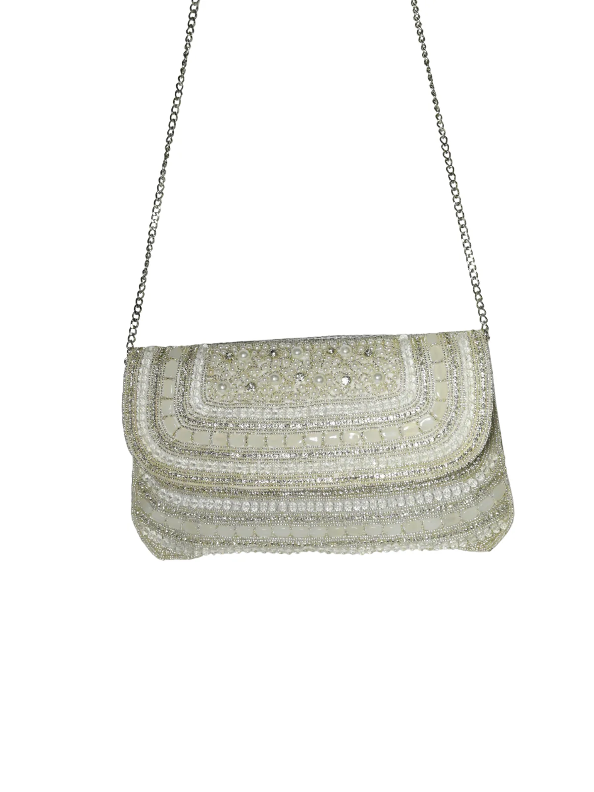Odette White Jute Embellished Clutch For Women - Image 6