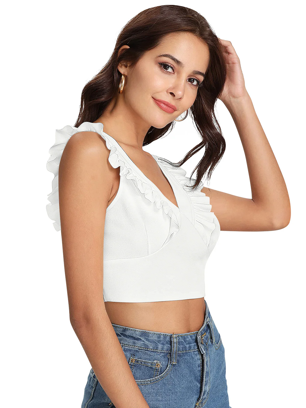 Odette White Knit Fabric Top For Women - Image 3