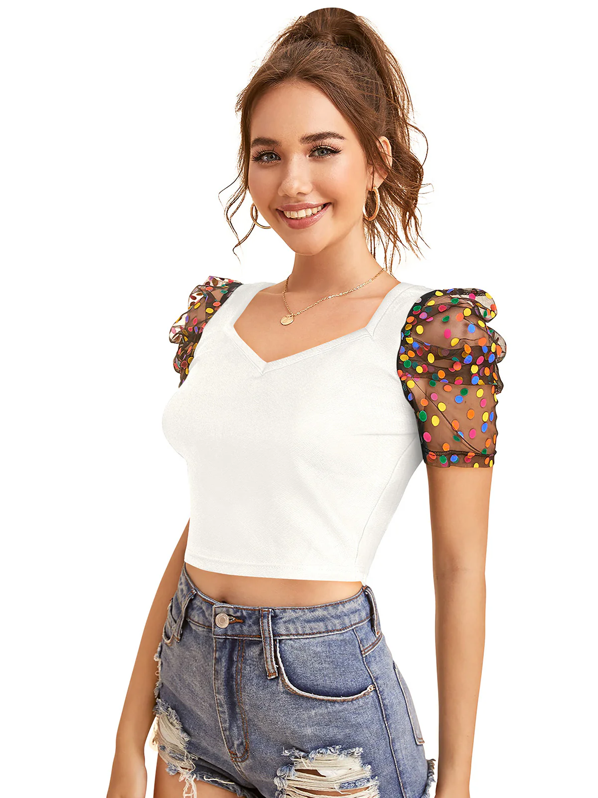 Odette White Knit Fabric Top For Women - Image 4