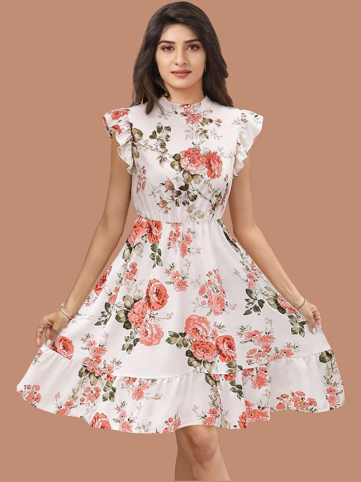 Odette White Knitted Printed Dress For Women