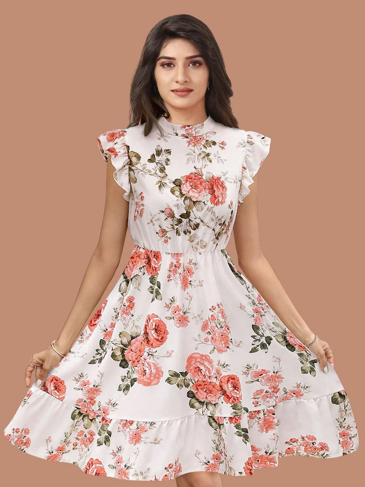Odette White Knitted Printed Dress For Women - Image 4