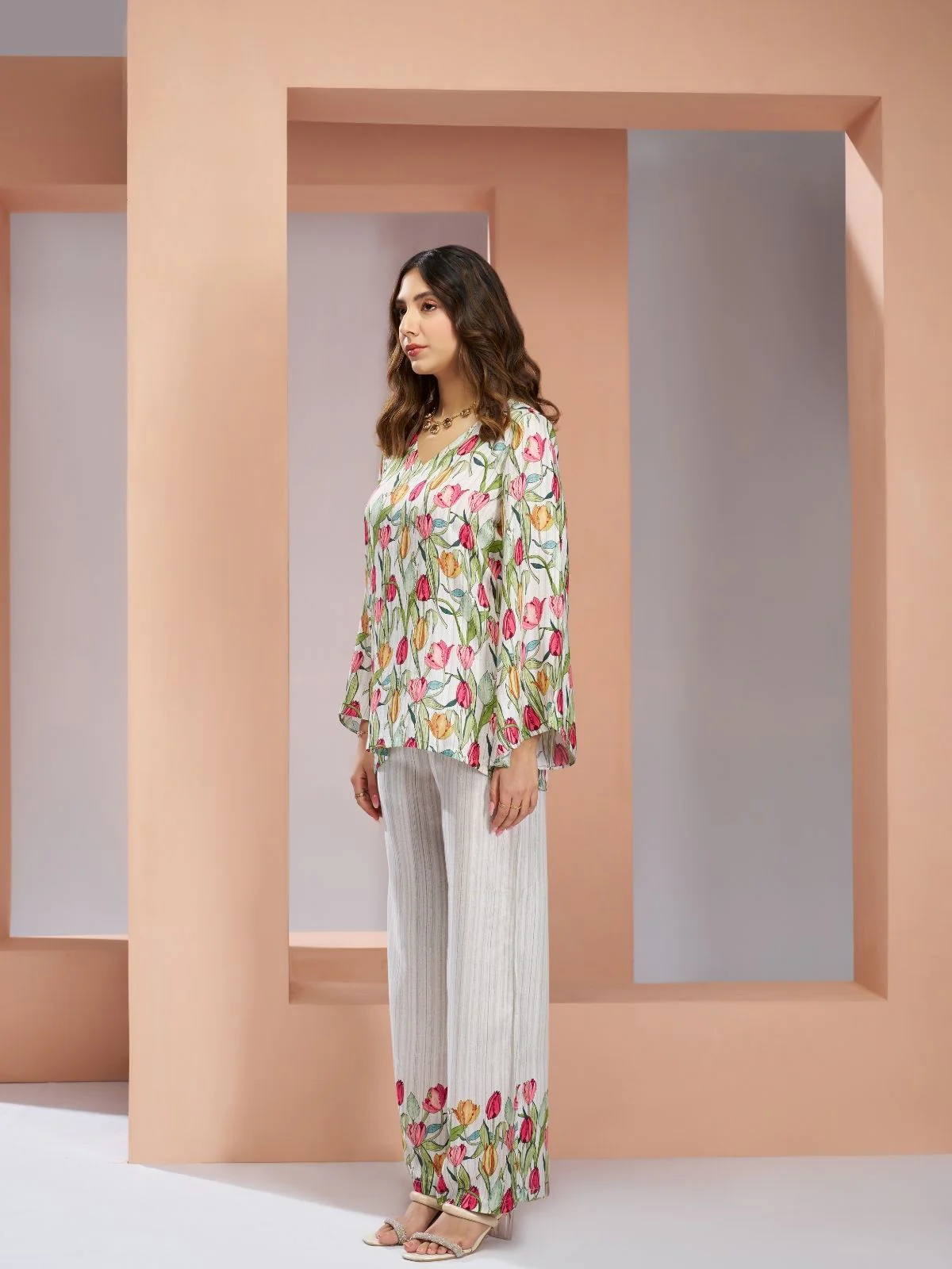 Odette White Linen Printed Stitched Co-Ord Set For Women - Image 3