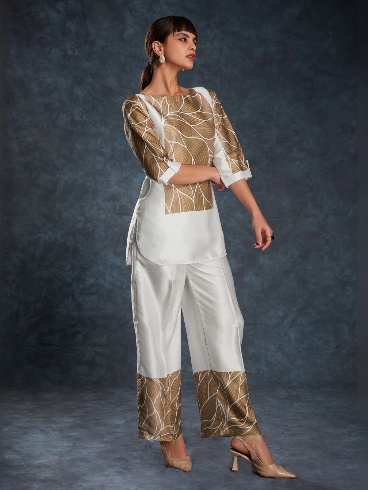 Odette White Linen Printed Stitched Co-Ord Set For Women - Image 3