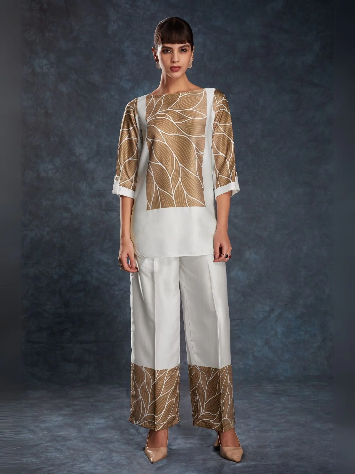 Odette White Linen Printed Stitched Co-Ord Set For Women - Image 7