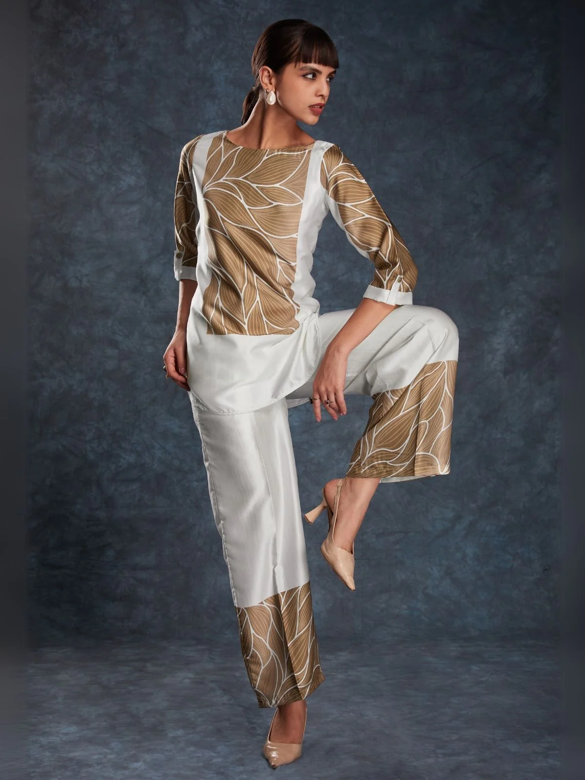 Odette White Linen Printed Stitched Co-Ord Set For Women - Image 8