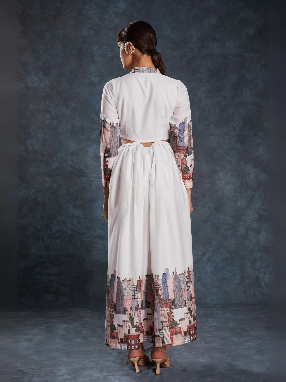 Odette White Linen Printed Stitched Dress For Women - Image 7