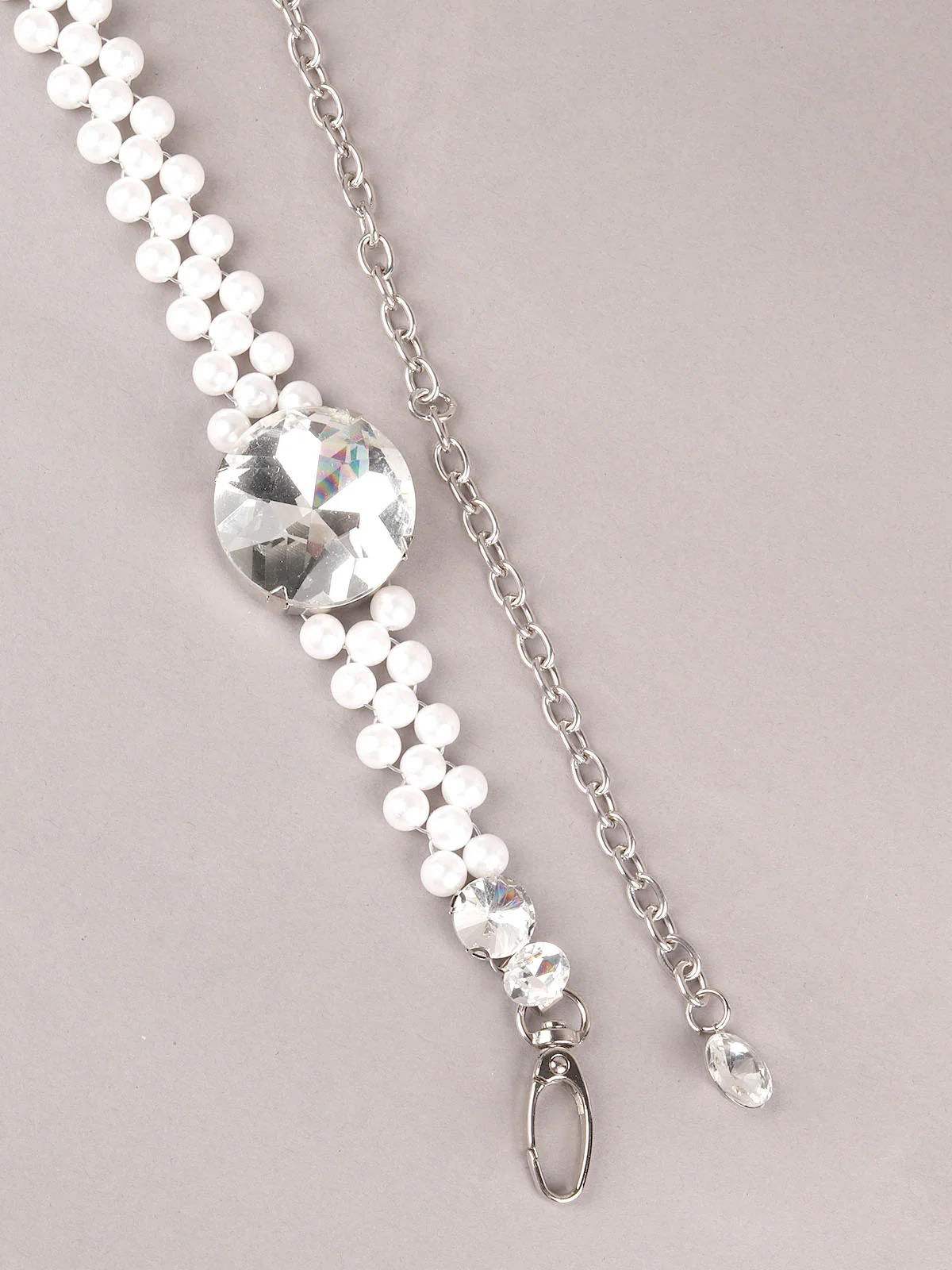 Odette White Metal Faux Pearls Waist Belt for Women - Image 3