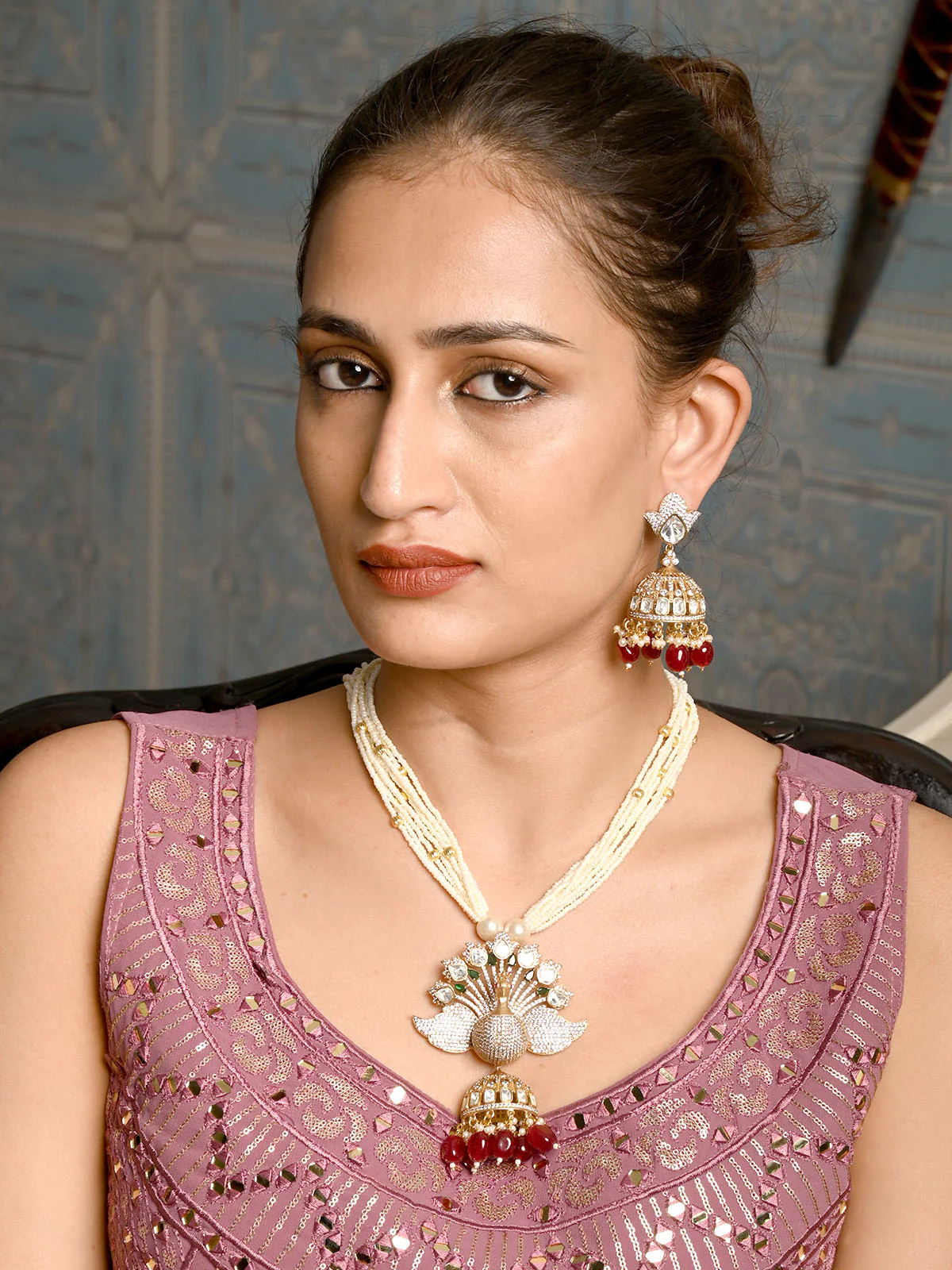 Odette White Mixed Metal Embellished Beads Neckpiece Set For Women